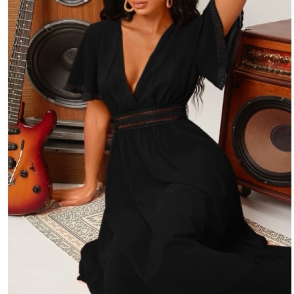 Boho butterfly sleeve lace insert dress - Picture 2 of 10